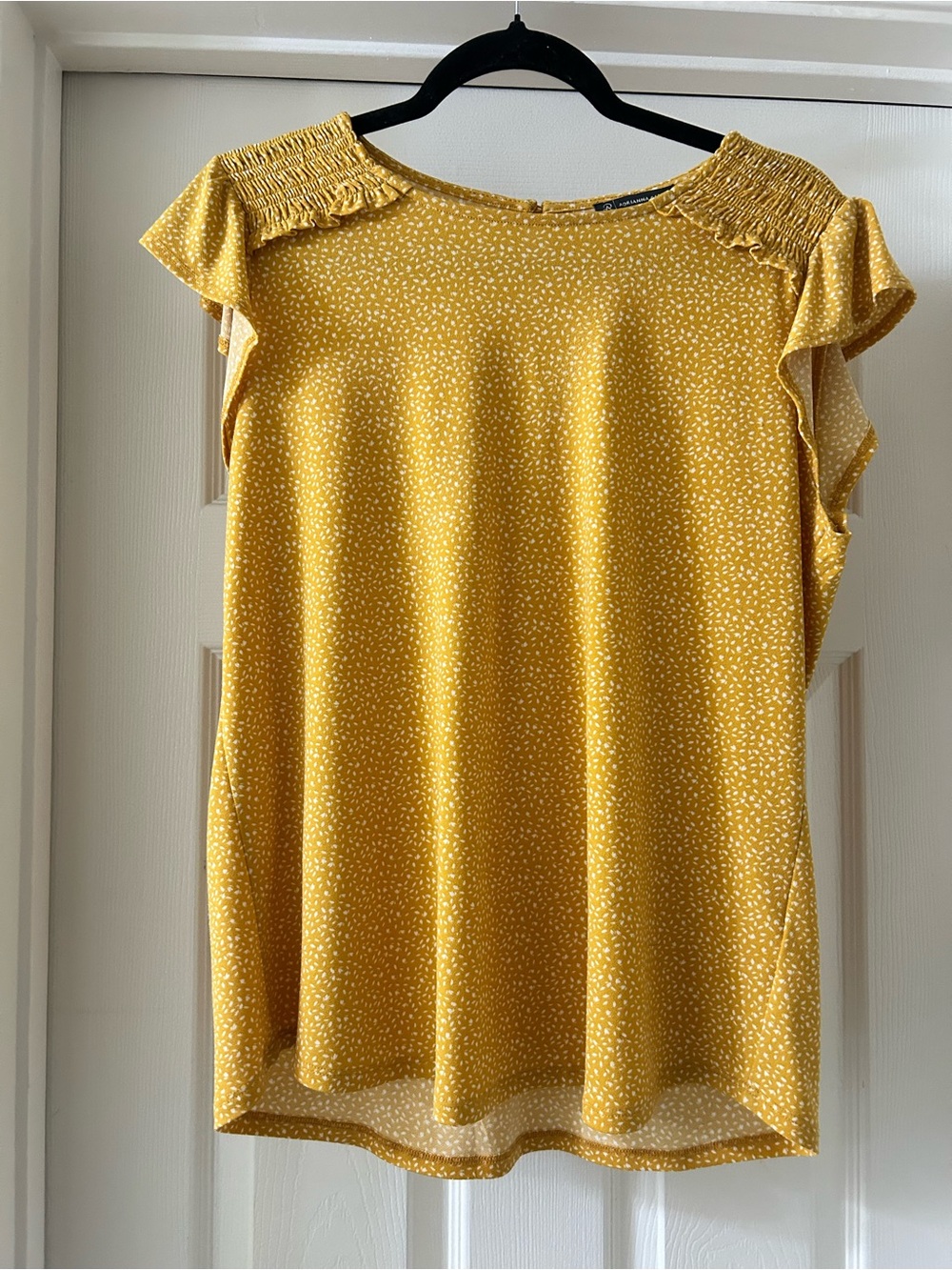 Mustard Yellow Smocked Shoulder Flutter Sleeve Top